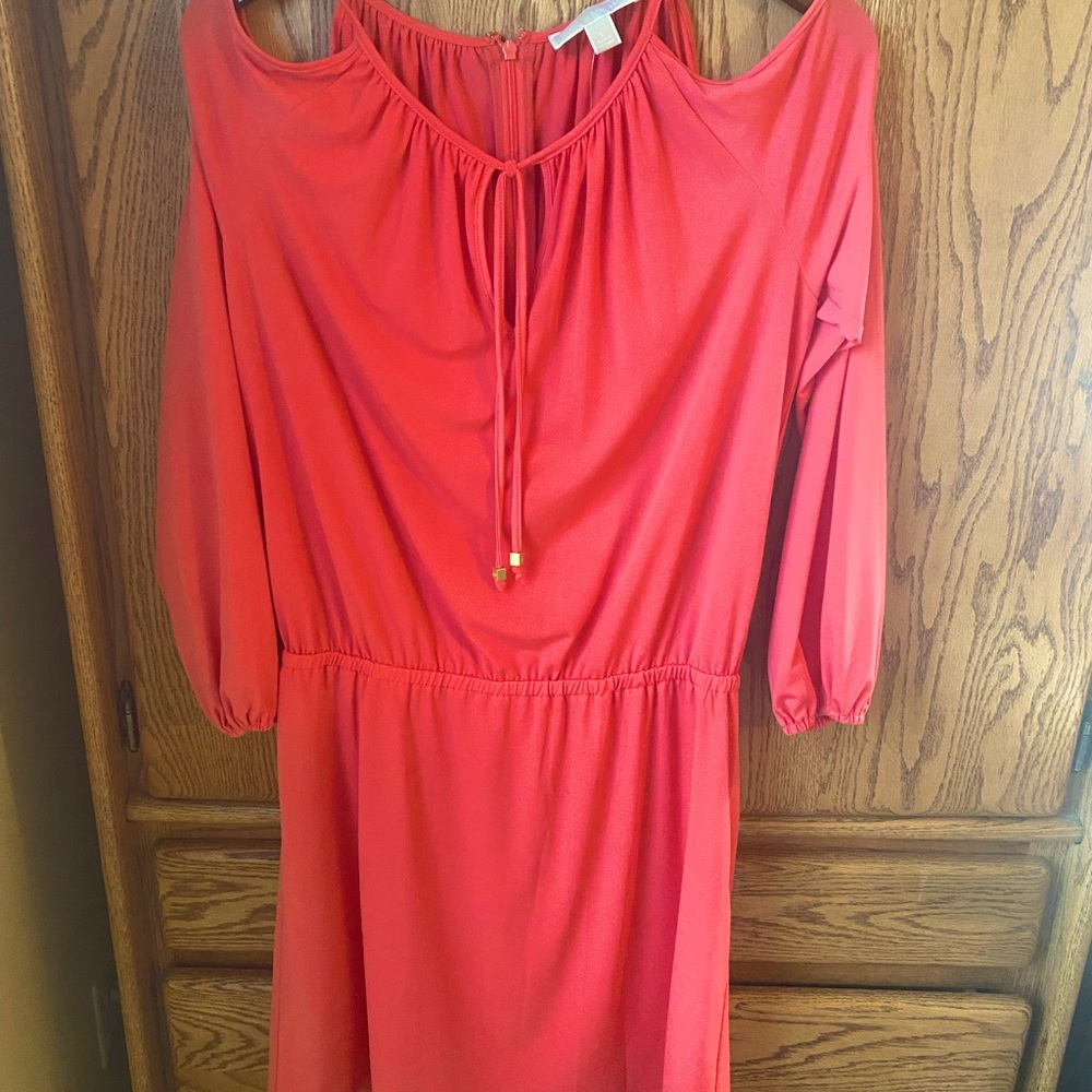 Michael Kors Coral Open Shoulder Long Sleeve Dress NWT Large